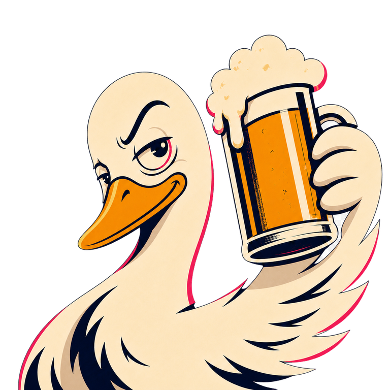 La oca brinda con una jarra de cerveza